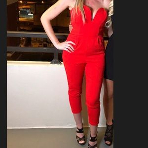 Red strapless romper